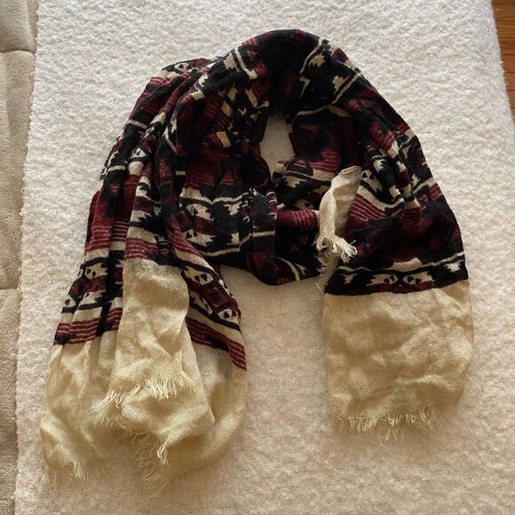 Tan and Maroon Printed Design Scarf - Picture 2 of 4